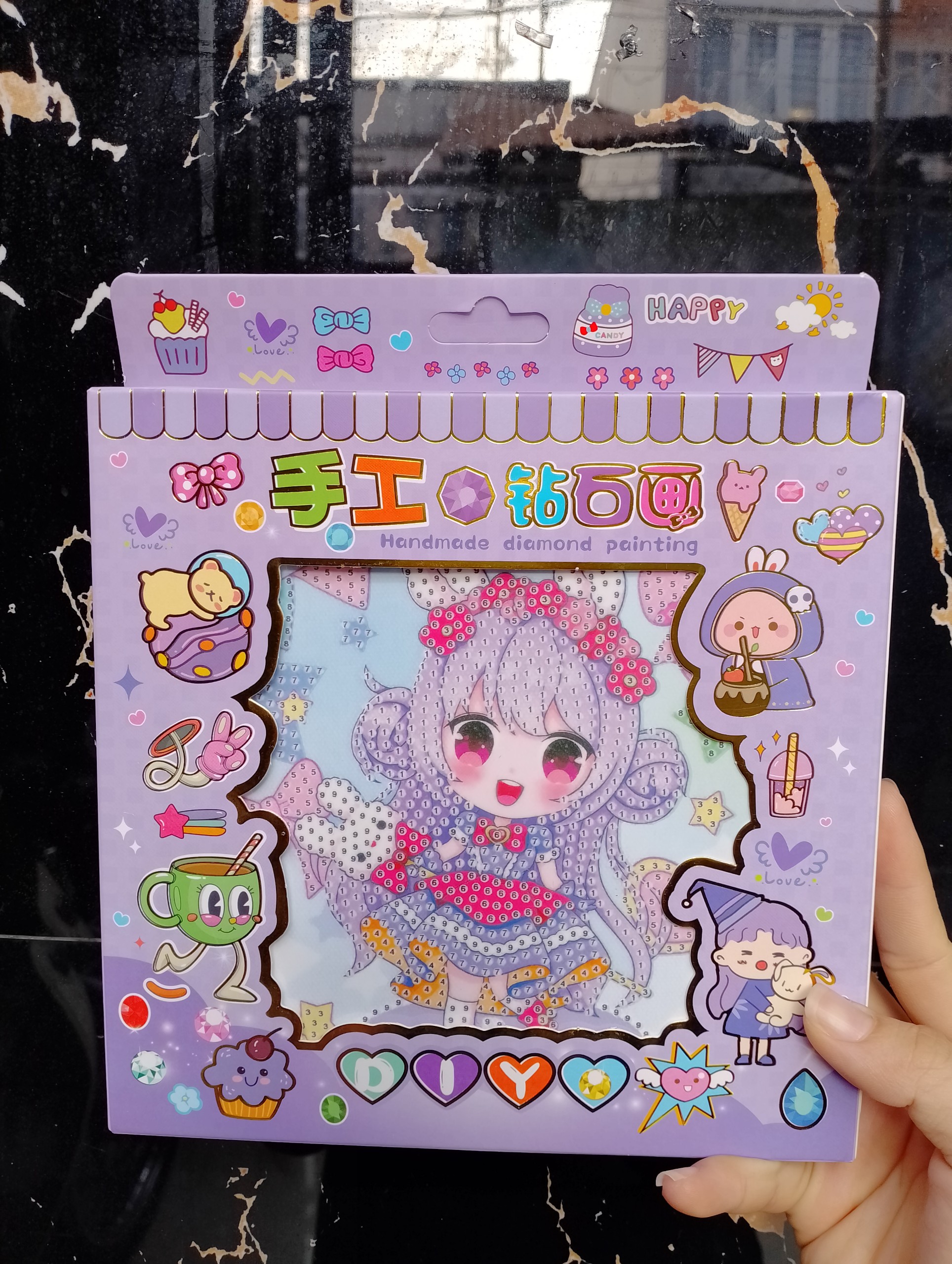 Tranh Đính Đá 5D DIY Hoạt Hình, Tranh Đính Đá Tự Làm, Đồ Chơi Tranh Đính Đá Cho Bé BB57-DinhDa-Khung