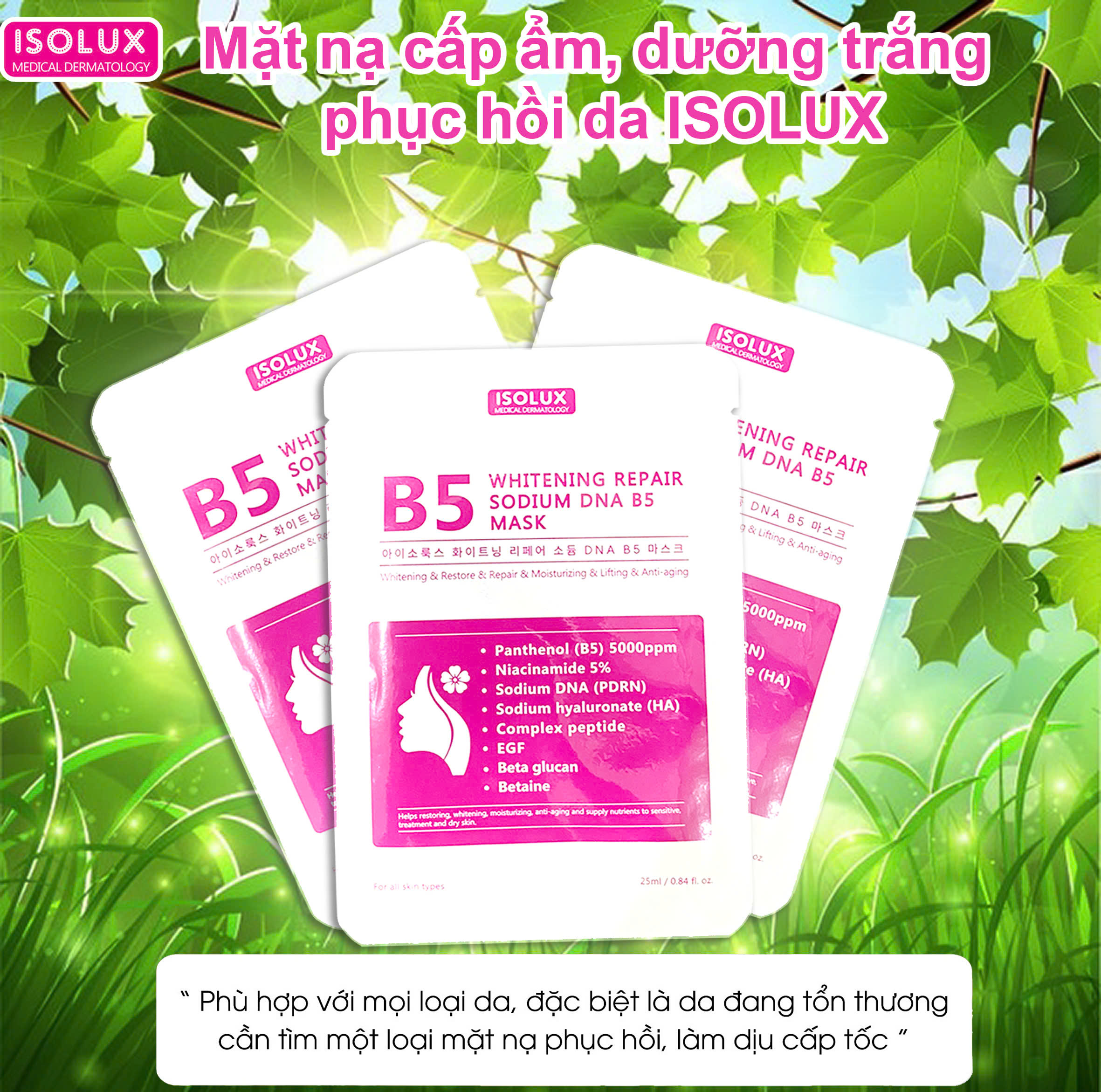Mặt nạ ISOLUX Whitening repair sodium DNA B5 mask Hàn Quốc 25ml hạn 2027 - dưỡng trắng cấp ẩm phục hồi da