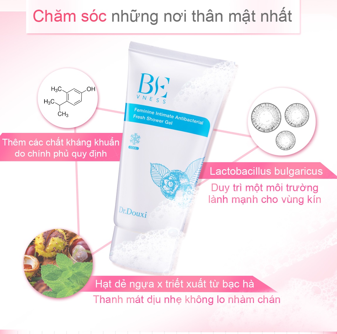 Set 3 Sản Phẩm Vệ sinh Hồng Mịn Dr.Douxi- Sữa tắm Vệ Sinh kháng khuẩn vùng kín + Xịt Phụ Khoa+ Gel làm hồng se khít