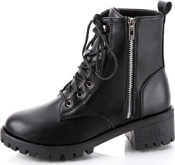 Giày boot nữ đế vuông cá tính cao 5cm khóa kéo kết hợp cột dây cá tính B145