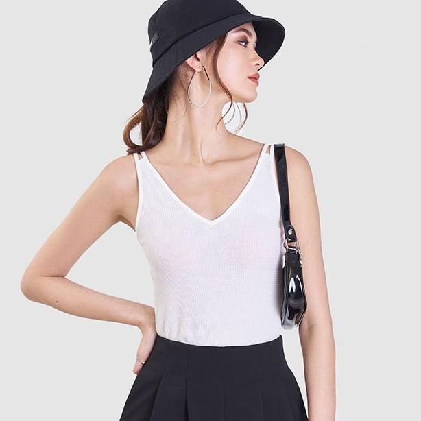 Áo thun knit tanktop cổ tim form ôm - MARC FASHION