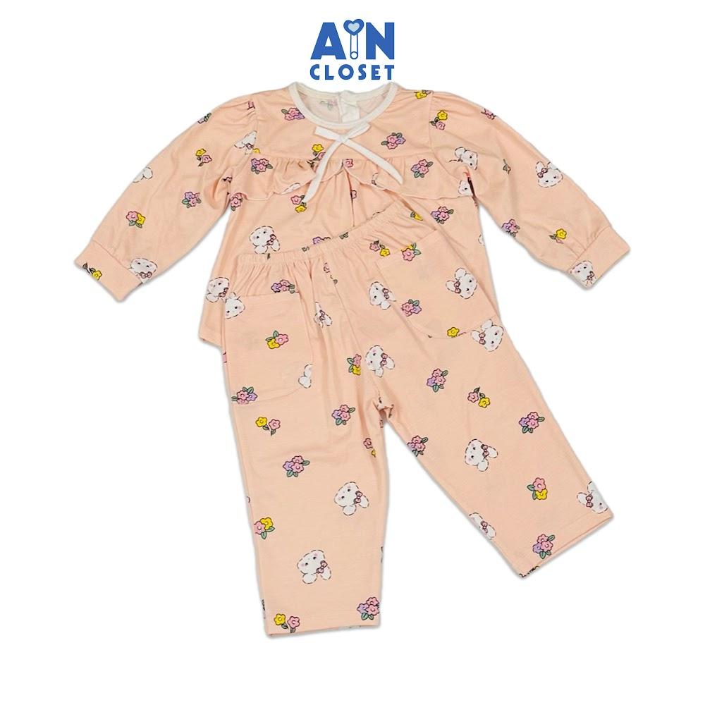 Bộ quần áo Dài bé gái hoạ tiết Thỏ Hoa Hồng Cam Thun cotton - AICDBG3CGBLD - AIN Closet