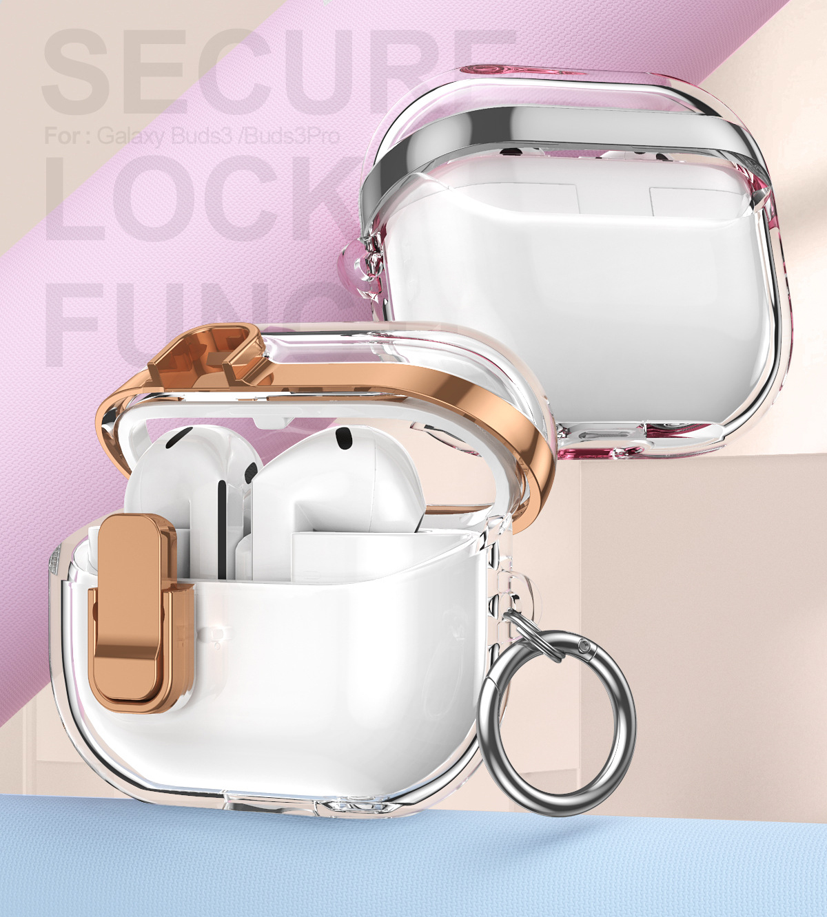 Bao Case Ốp Viền Mạ Có Khóa Chống Thất Lạc Rơi Tai Nghe cho Samsung Galaxy Buds 3 / Buds 3 Pro - Hàng Chính Hãng