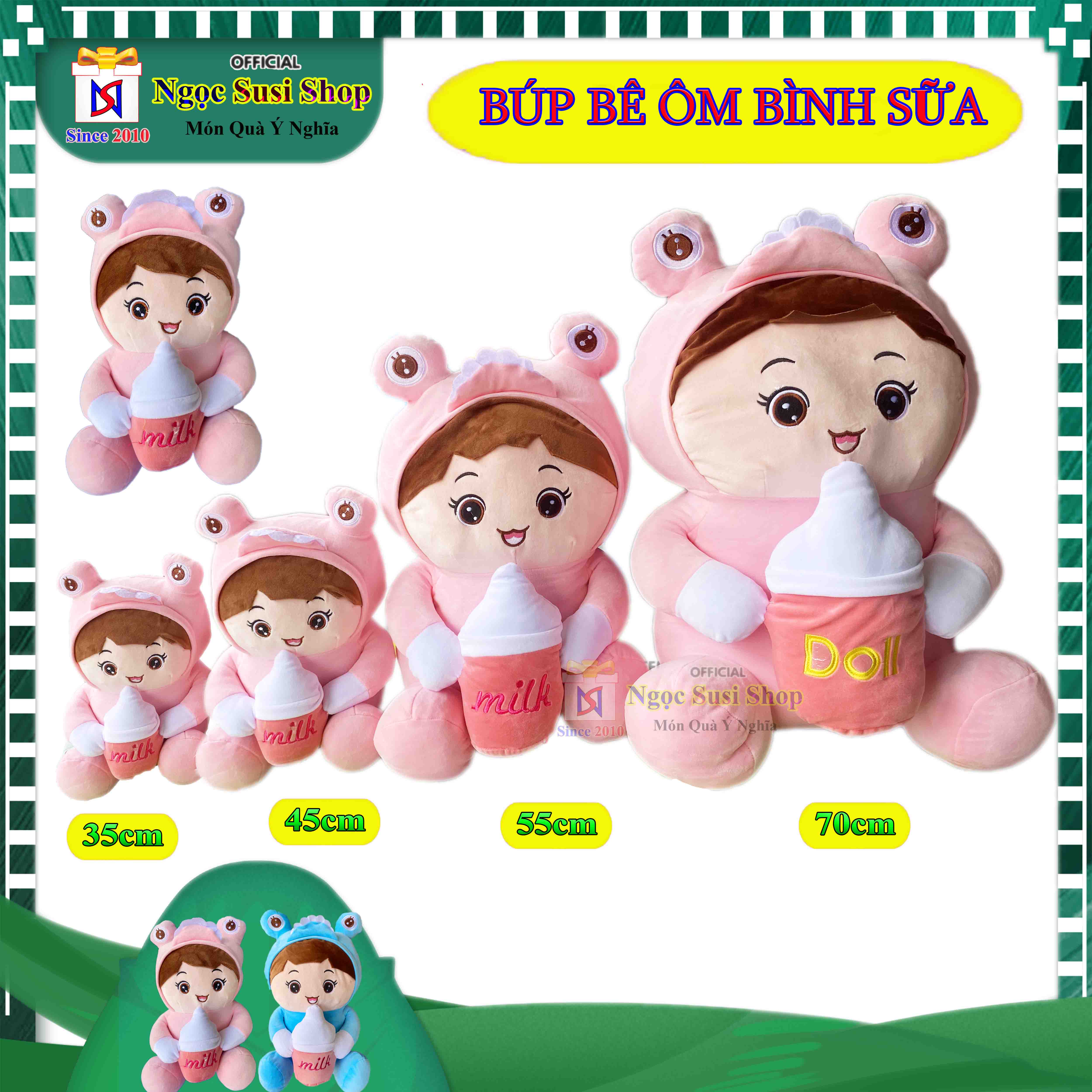 THÚ NHỒI BÔNG GỐI ÔM BÚP BÊ ÔM BÌNH SỮA SIÊU TO MỀM MỊN ÔM NGỦ - EM BÉ ẾCH ÔM BÌNH SỮA