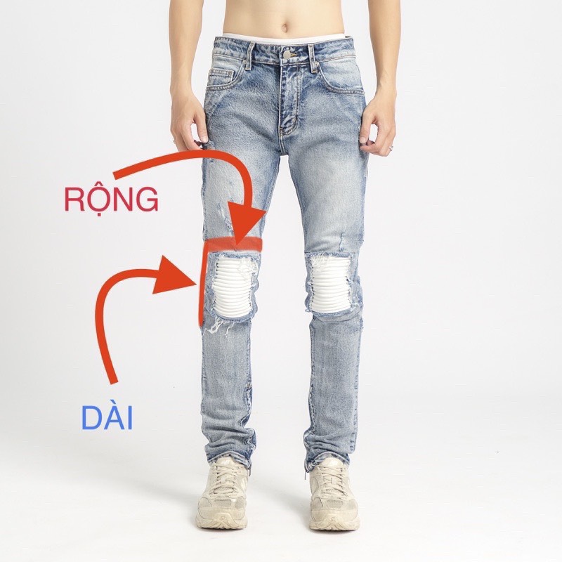 Quần jean nam rách vá gối đắp da phối màu chất bò cao cấp co dãn 4 chiều đẹp form slim fit mẫu mới