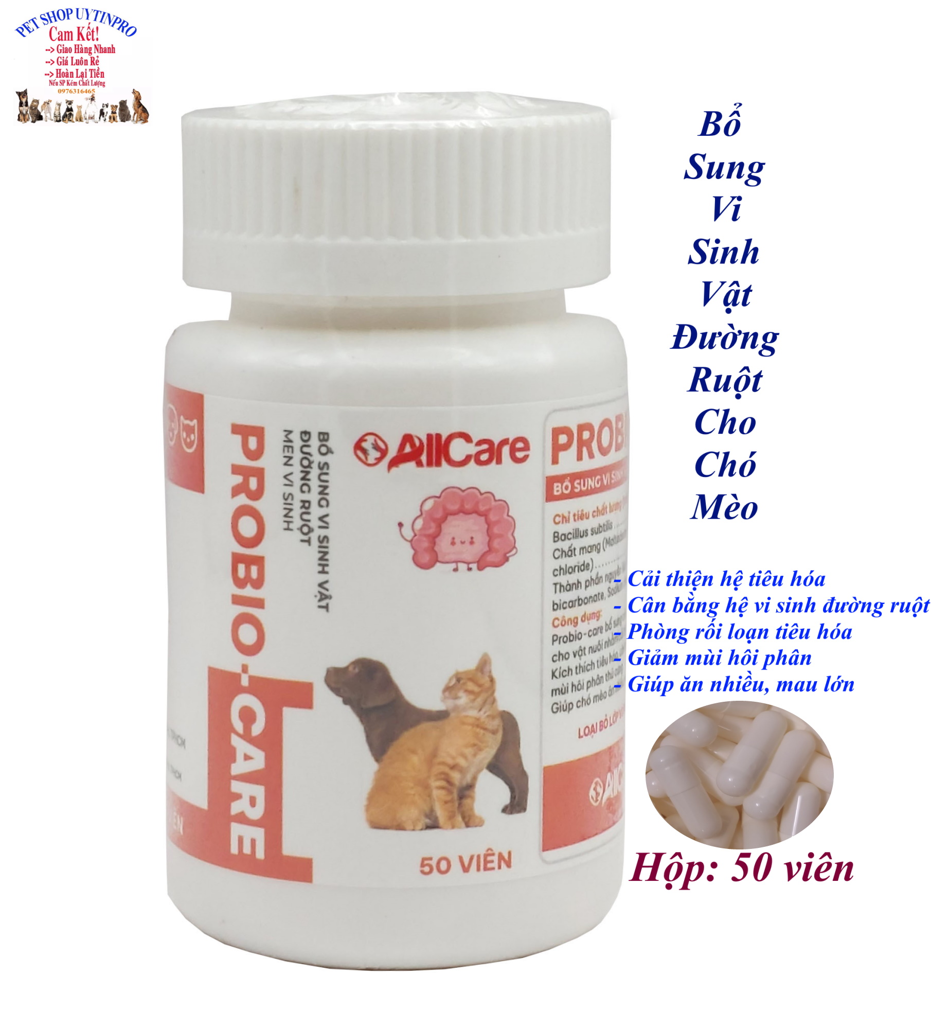 Viên bổ sung men vi sinh vật đường ruột cho Chó Mèo Probio-Care Hộp 50 viên Giúp cải thiện hệ tiêu hóa Nliệu NK từ Đức