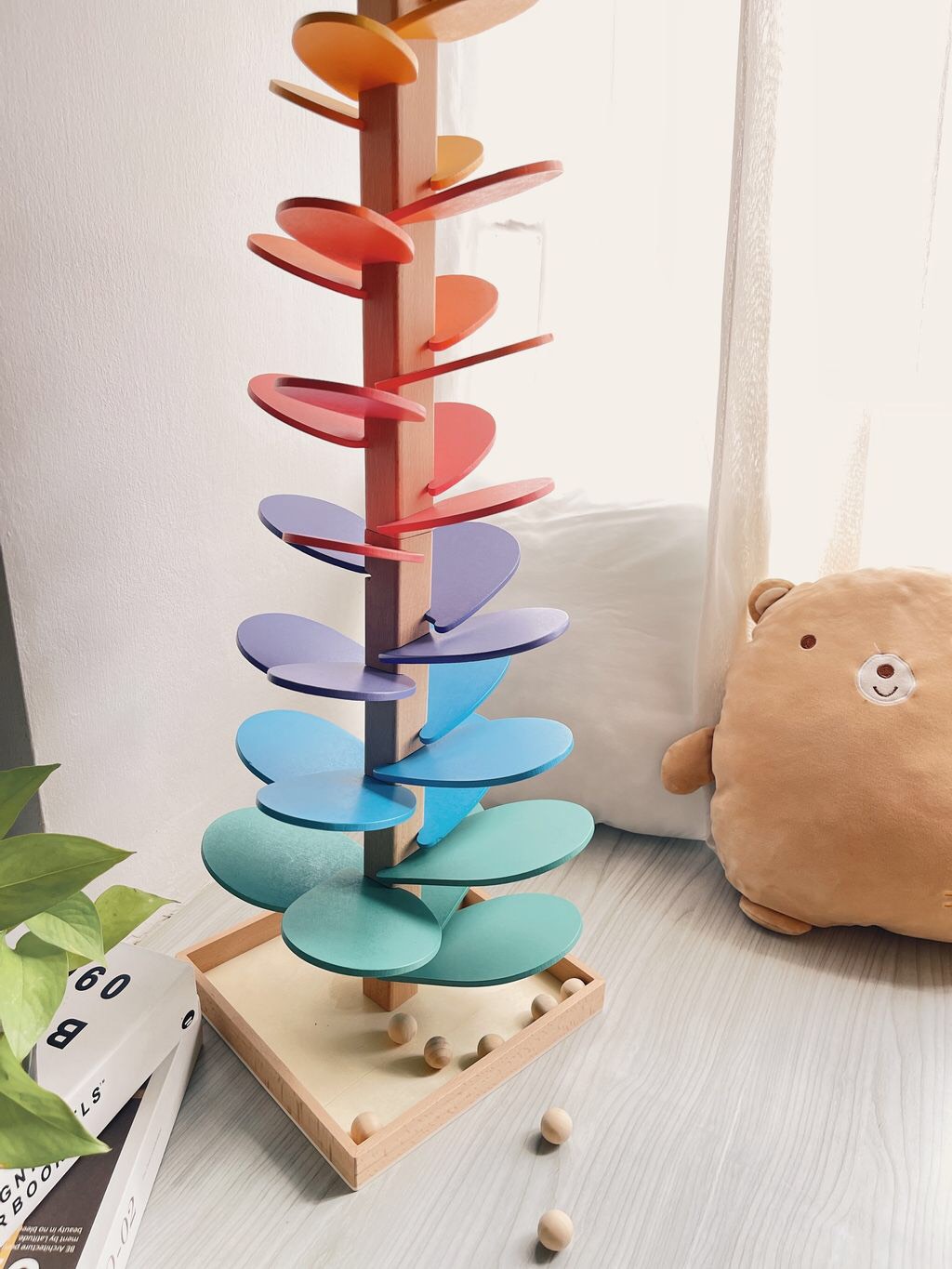 Giáo cụ Montessori cho bé 1-3 tuổi Tháp Cầu Vồng Thả bóng gỗ Sound Rainbow Tree