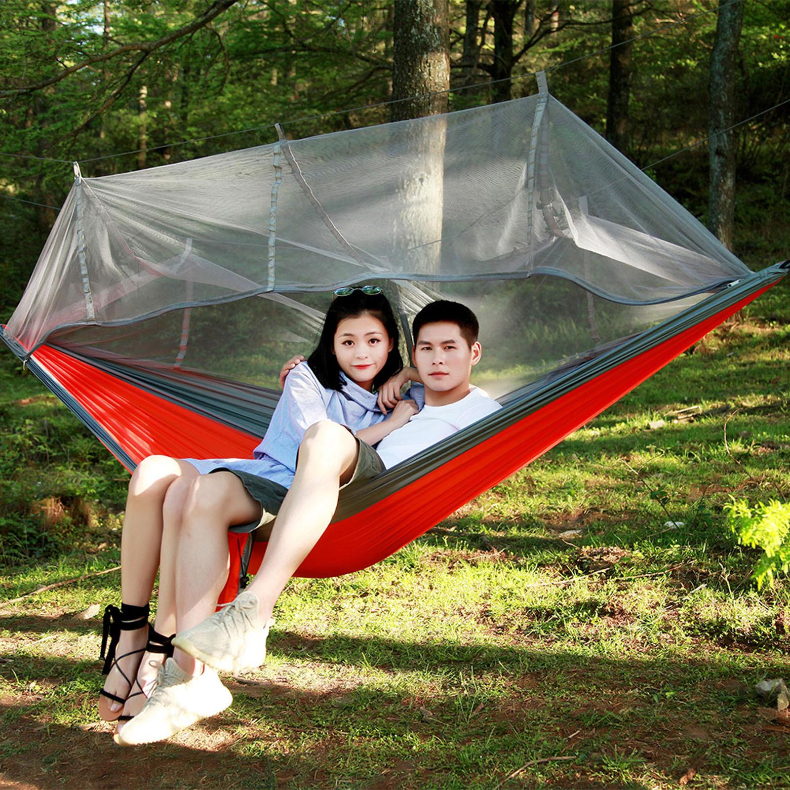 1-2 Person Portable Outdoor Camping Hammock with Mosquito Net High Strength Parachute Fabric Hanging Bed Hunting Sleeping Swing