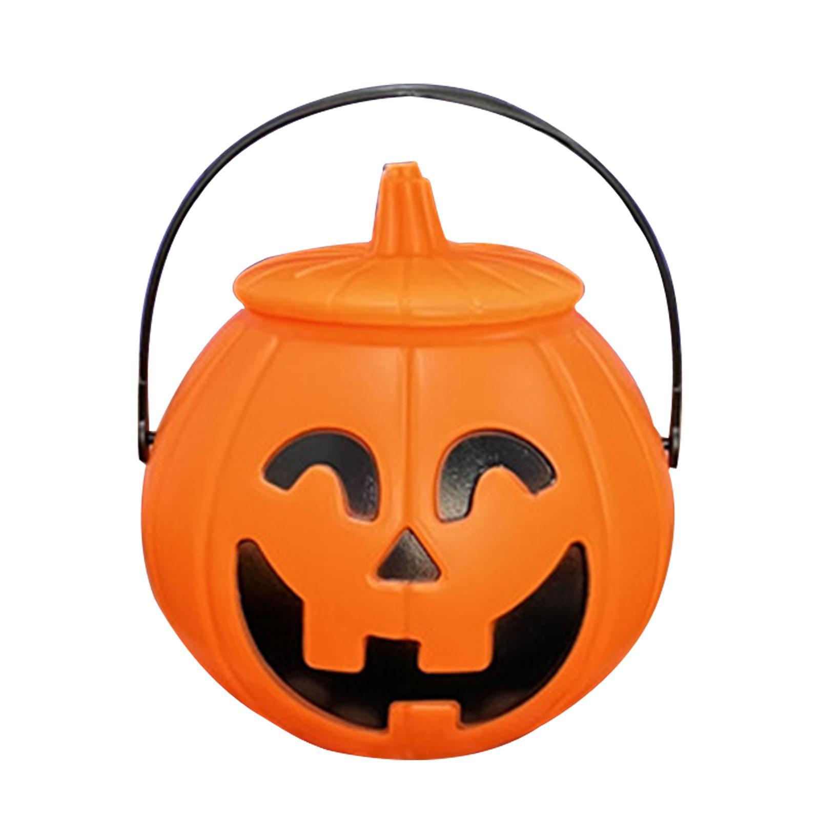 2xHalloween Pumpkin Buckets Props Jar with Lid Gift Basket Candy Bucket Holder