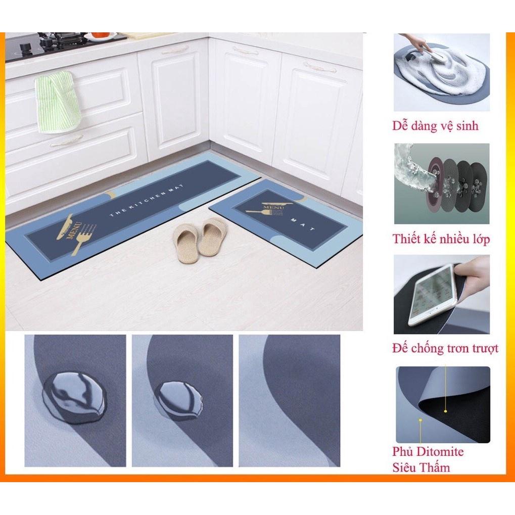 SÉT THẢM BẾP 4 LỚP CHỐNG TRƠN TRƯỢT SILICON LAU CHÂN SIÊU THẤM HÚT