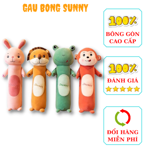 Gấu bông cho bé Gối ôm hình thú dài, Hàng Quảng Châu Cao Cấp Mềm Mịn Co Dãn 4 Chiều