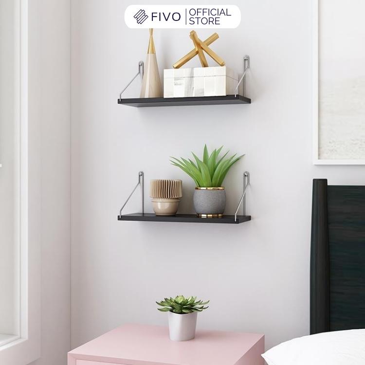 Kệ Treo Tường Gỗ Trang Trí MDF FIVO FB40 Không Cần Khoan Với Móc Treo Inox Dễ Dàng Gắn Tường - Hàng Chính Hãng