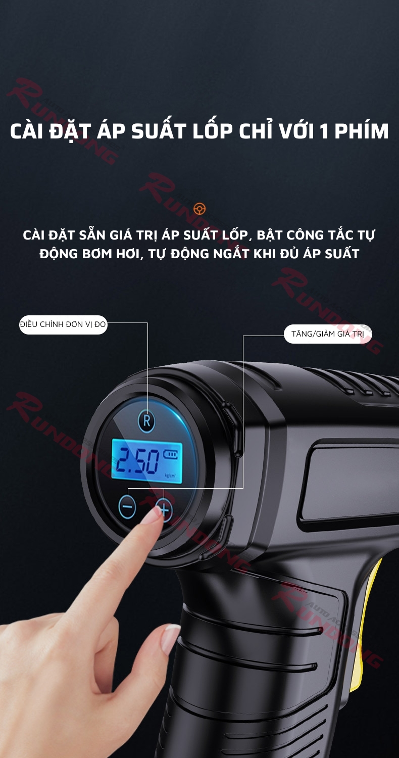 Máy bơm lốp xe ô tô Rundong Suitu ST – 5007 đồng hồ điện tử cao cấp | Tự động ngắt khi đủ áp suất, đo áp suất lốp, đèn Led chiếu sáng - Chính hãng - Tặng ngay viên rửa kính