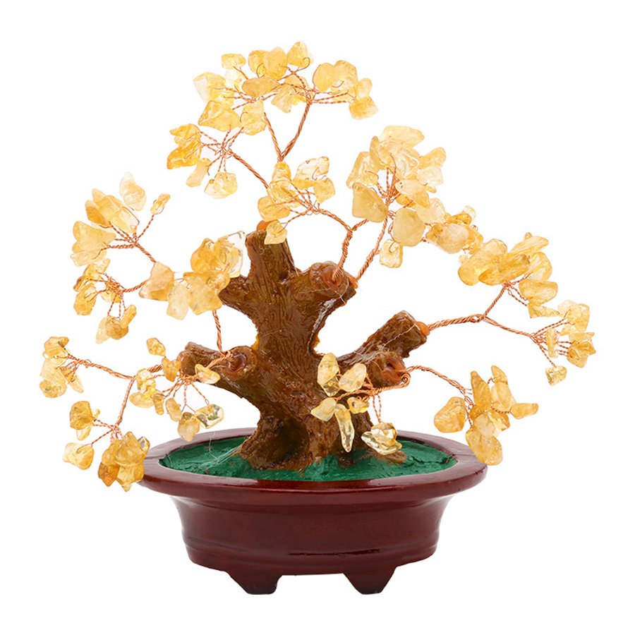 Cây Tài Lộc Kim Tiền Bằng Đá Thạch Anh Vàng (12 x 16 cm)