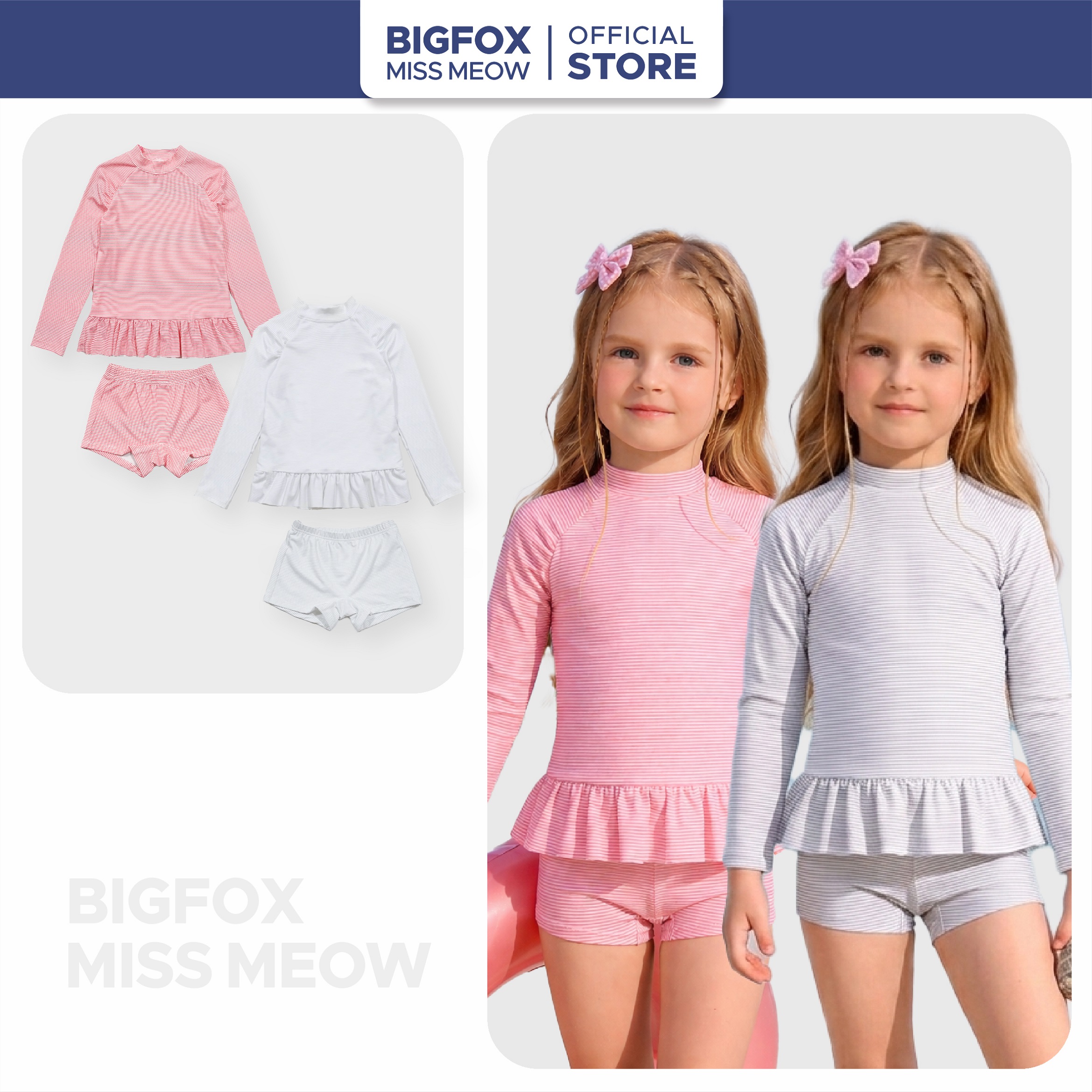 Bộ đồ bơi cho bé gái Bigfox Miss Meow áo rời, quần rời phong cách Hàn Quốc size đại trẻ em 11-35kg