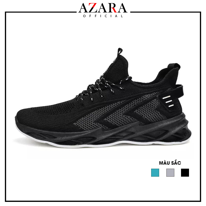 Giày Thể Thao Nam AZARA - Giày Sneaker Màu Xanh Đen -  Đen - Xám, Chất Vải Thoáng Mát, Đế Siêu Âm - G5070