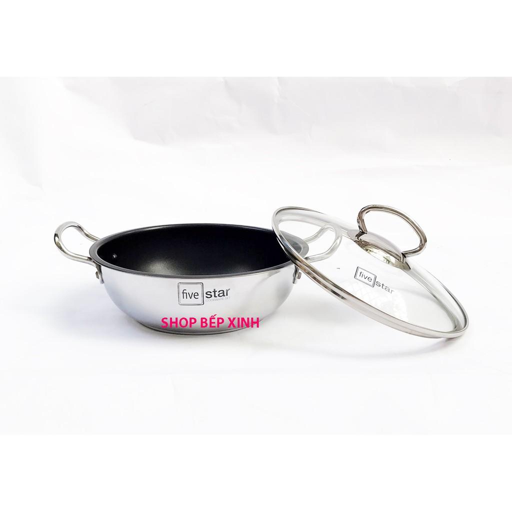Nồi inox kho cá thịt chống dính bếp từ Fivestar nắp kính , 3 đáy , inox 430 , tặng 1 vá canh