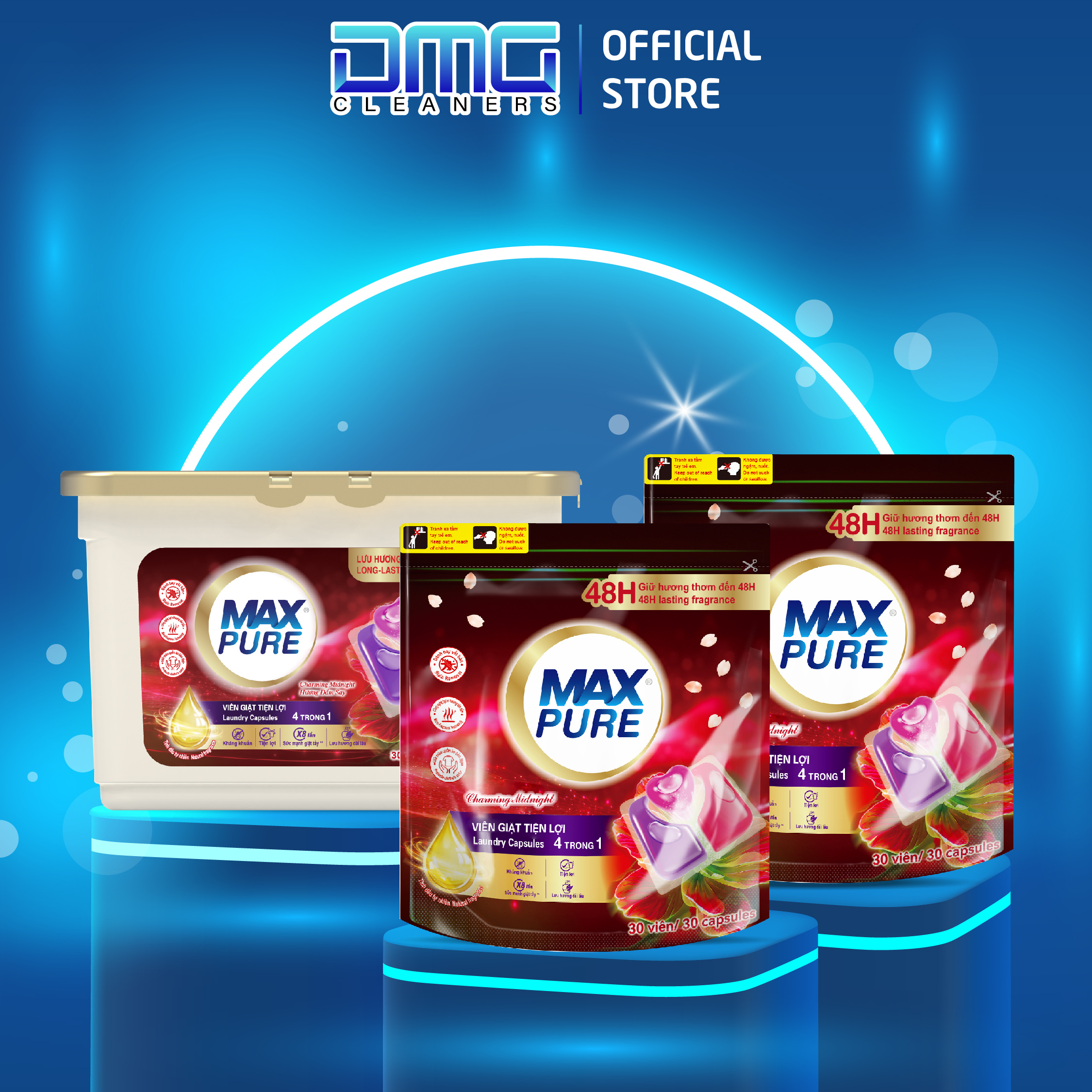 Combo 1 Hộp + 2 Túi Viên Giặt Maxpure Hương Đắm Say