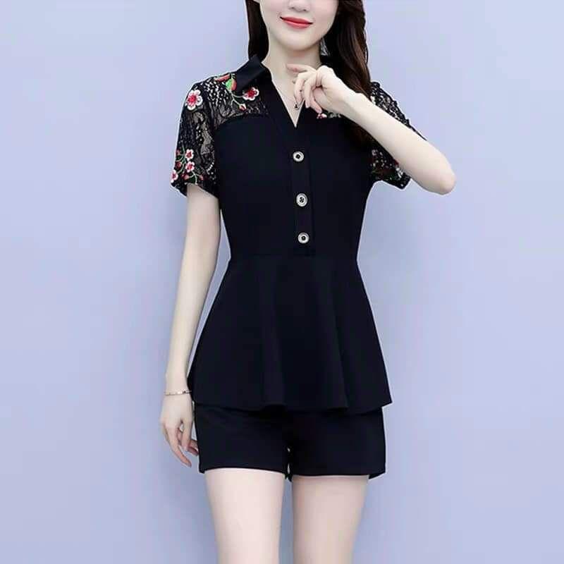 HÀNG NHẬP - SÉT BỘ SHORT THUN VAI REN LƯỚI HOA