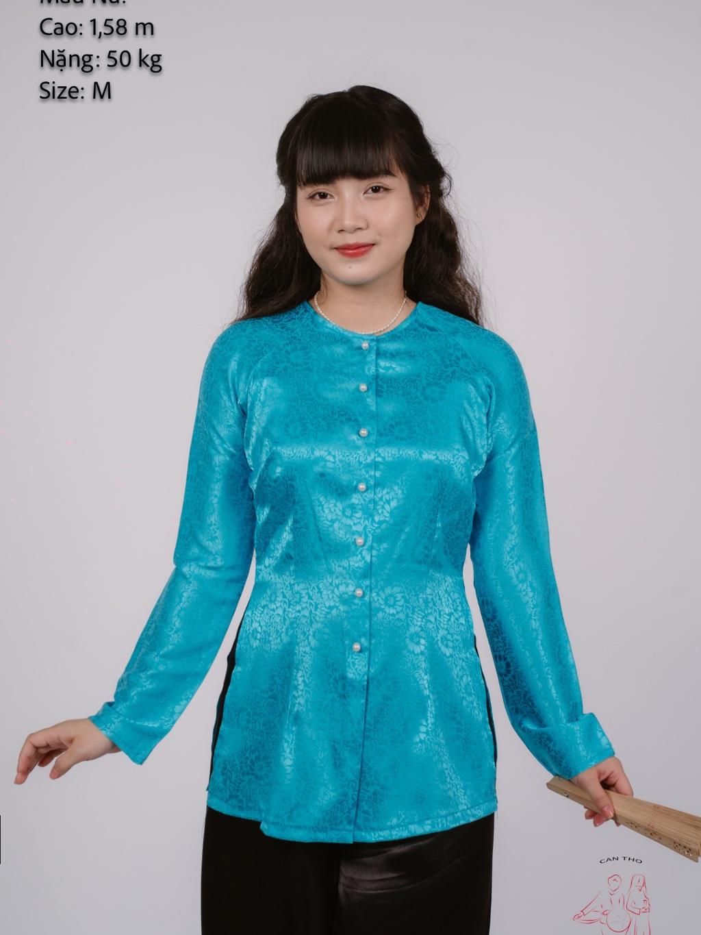 Bộ áo bà ba gấm Trắng/ Hồng lợt/ Xanh dương/ Hồng đào/ Xanh ngọc - Bà ba Bigsize- May sỉ Áo bà ba toàn quốc theo yêu cầu - 1bộ Trắng(1Áo+1Quần)