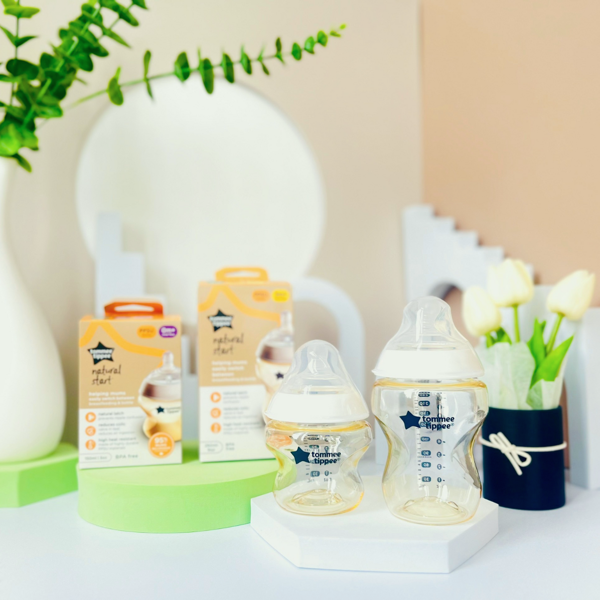 COMBO Ty Ngậm Dạ Quang Tommee Tippee Night Time 0-6m & Bình Sữa PPSU Ty Siêu Mềm Tommee Tippee Natural Start 150ml