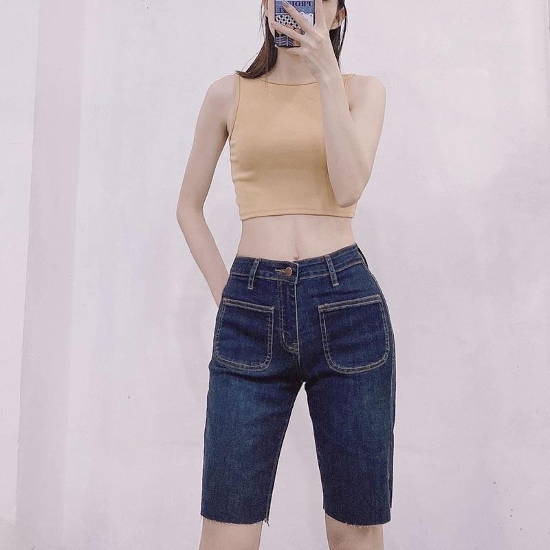 Quần Short Jean Ngố - Quần Jean Lửng Xuất Xịn Phối Túi Kiểu Vintage