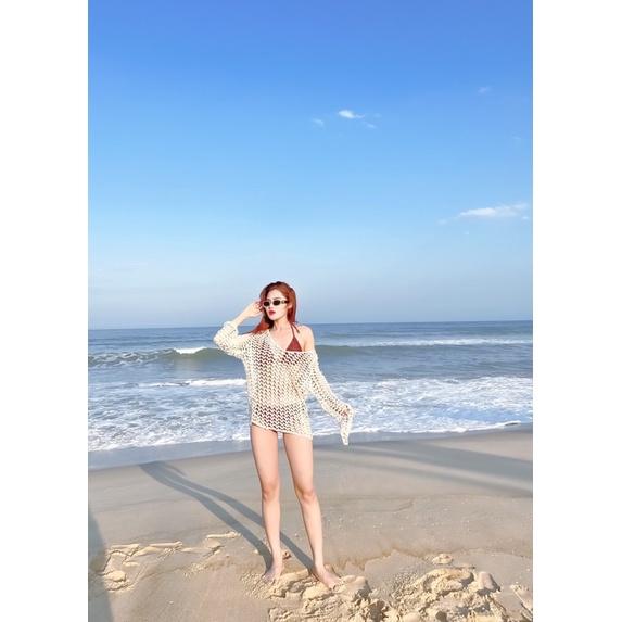 Áo Lưới Đi Biển Mặc Ngoài Bikini Trễ Vai Form Oversize Sành Điệu R44