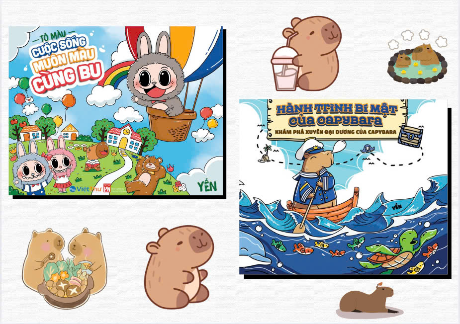 Combo 2 cuốn tô màu capybara và Labubu - Hành trình khám phá xuyên đại dương của capy và cuộc sống muôn màu cùng Bu