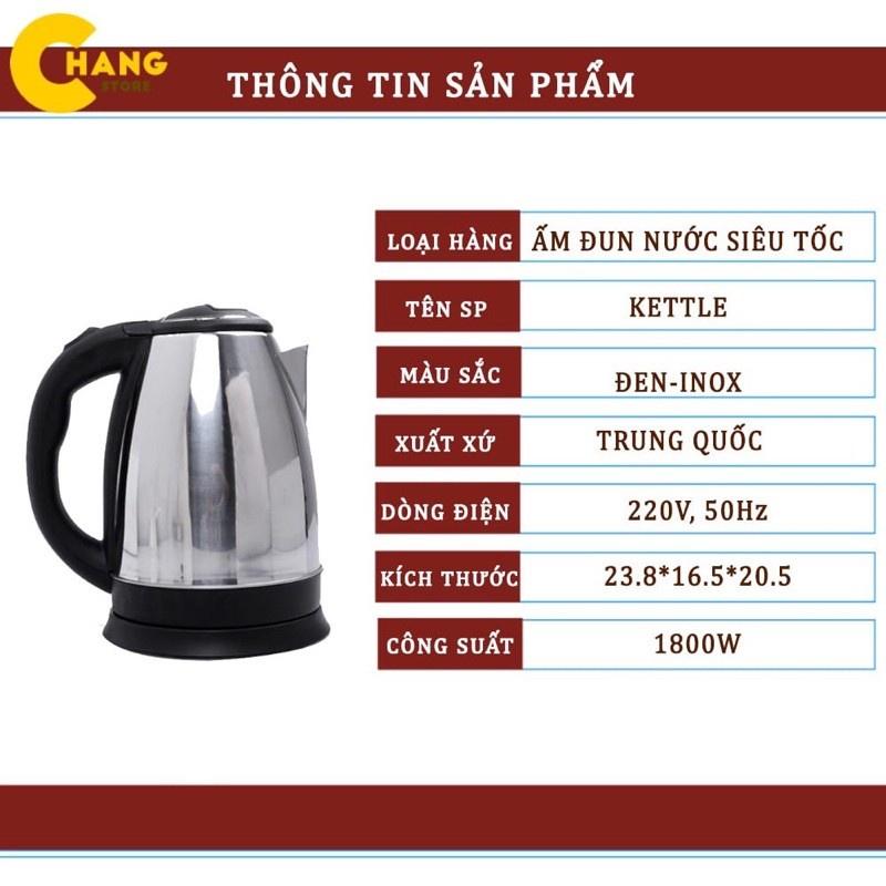 Ấm Siêu Tốc Đun Nước Electric Kettle, Bình Nấu Nước Siêu Nhanh 1.8 Lít Inox An Toàn Cho Gia Đình Lỗi 1 Đổi 1.