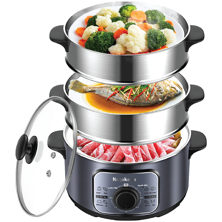 Nồi hấp điện inox đa năng Nagakawa NAG3310 - Hàng chính hãng