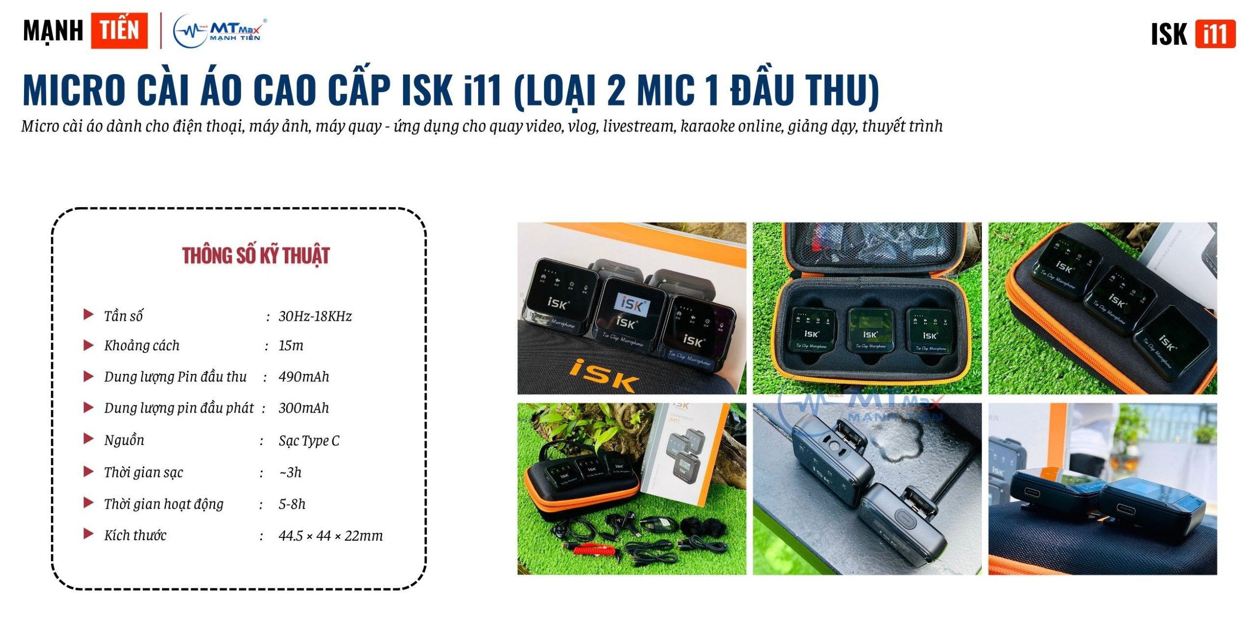 Micro Cài Áo ISK iM11 - Micro Dành Cho Điện Thoại, Máy Ảnh, Máy Quay Hàng Chính Hãng