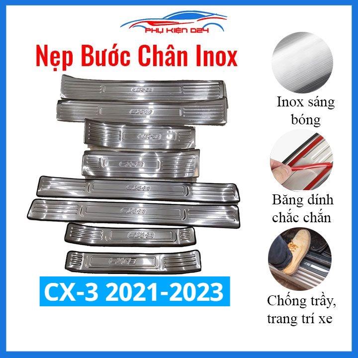 Ốp bậc cửa, nẹp bước chân INOX cho xe Mazda CX3, CX-3 2021-2022-2023