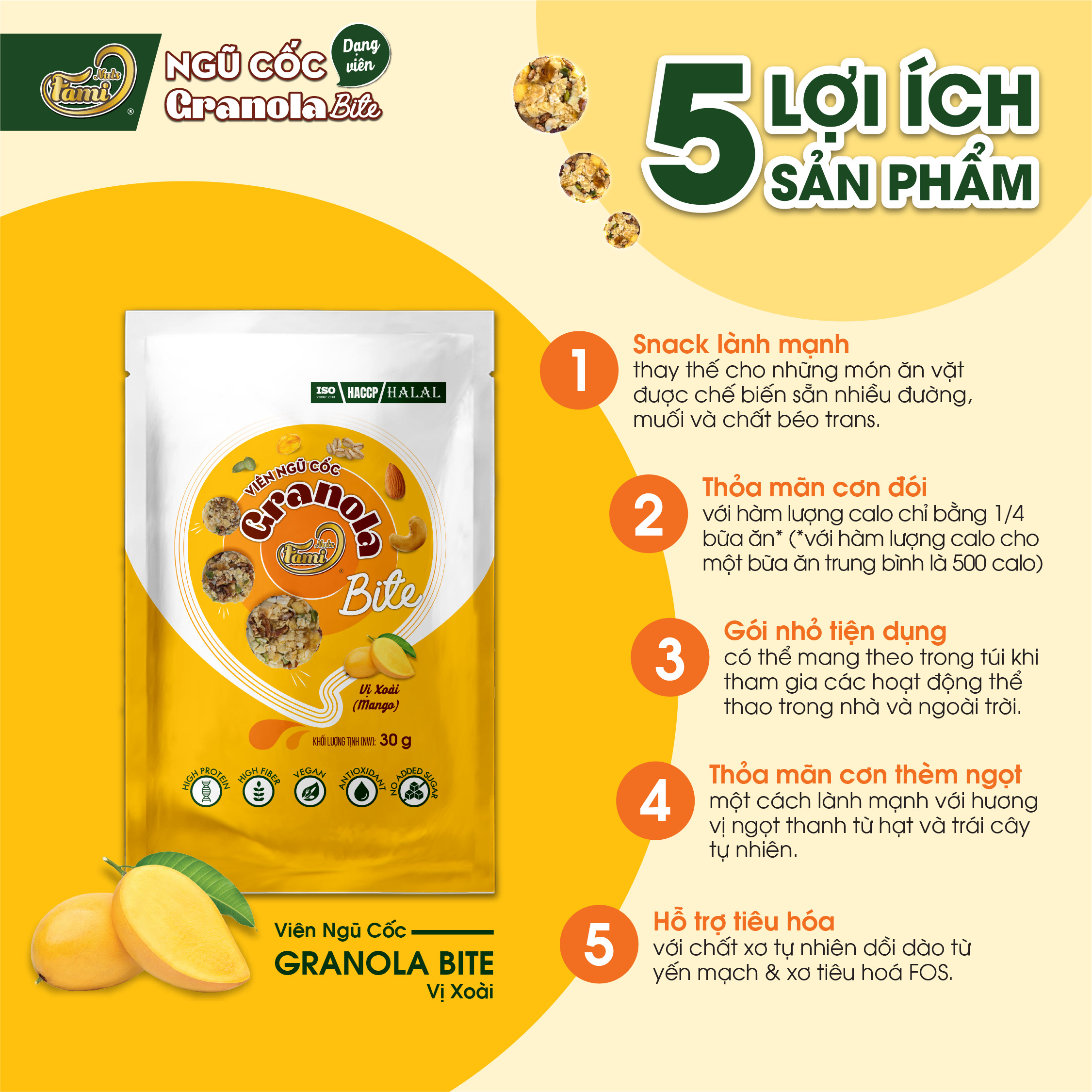 Viên ngũ cốc Granola bite túi 30gr vị xoài