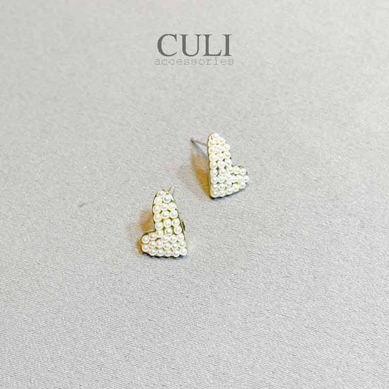 Khuyên tai bạc S925, hình trái tim kết hạt trai nhỏ xinh HT654 - Culi accessories