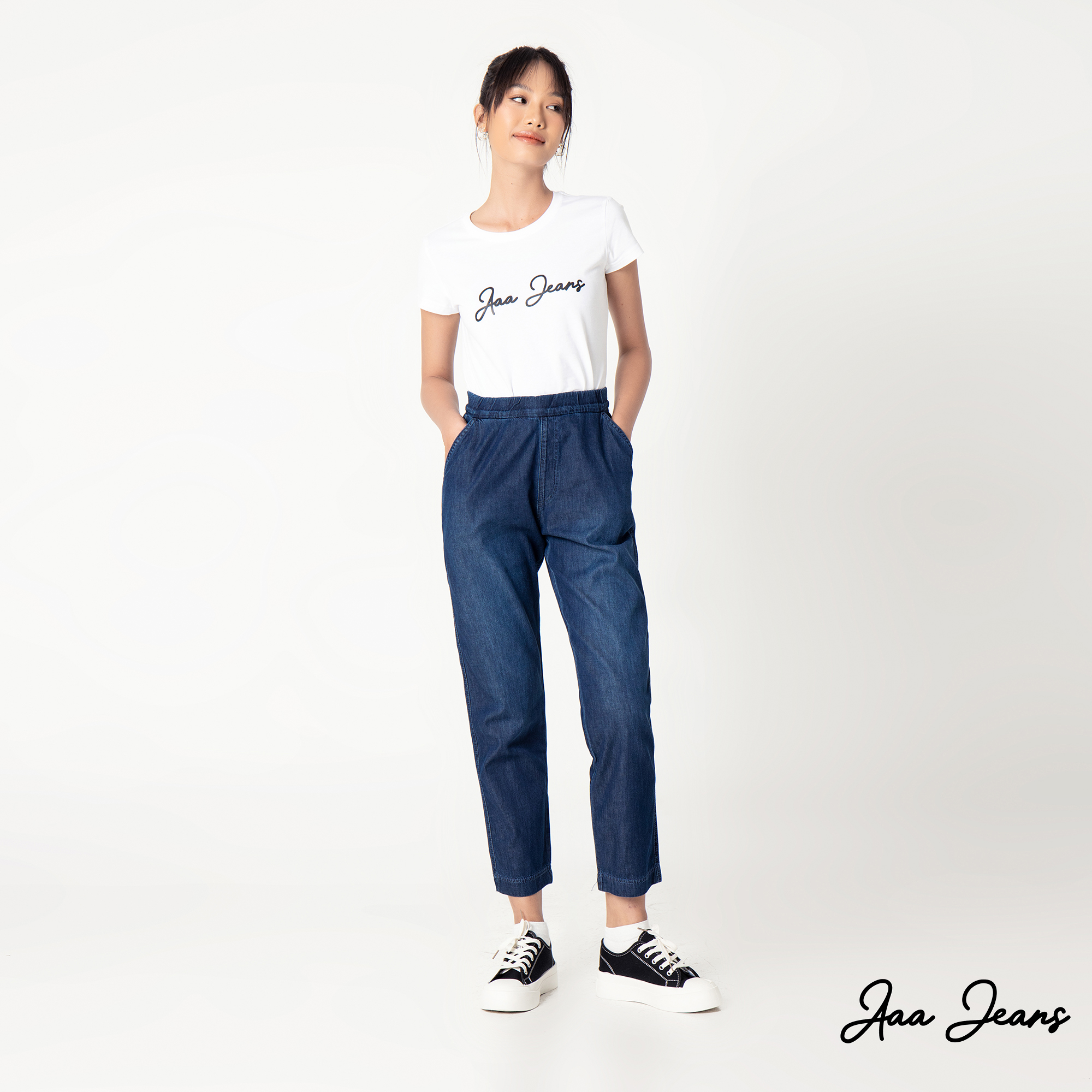 Quần Jeans Nữ Lưng Thun Ống Suông Relax Fit Aaa Jeans