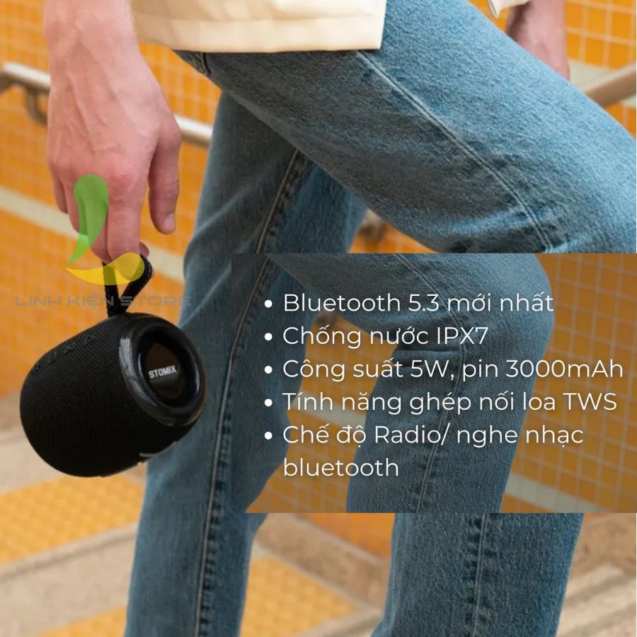 Loa Bluetooth GoChek Stomix C8 - Loa nghe nhạc mini khả năng chống nước IPX7, chuẩn nén âm thanh AAC - Hàng chính hãng