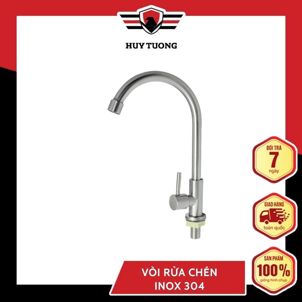 Vòi Rửa Chén Bát Lạnh phi 24mm inox SUS 304 HIẾU CHÂU A865, xước mờ ống cong lớn