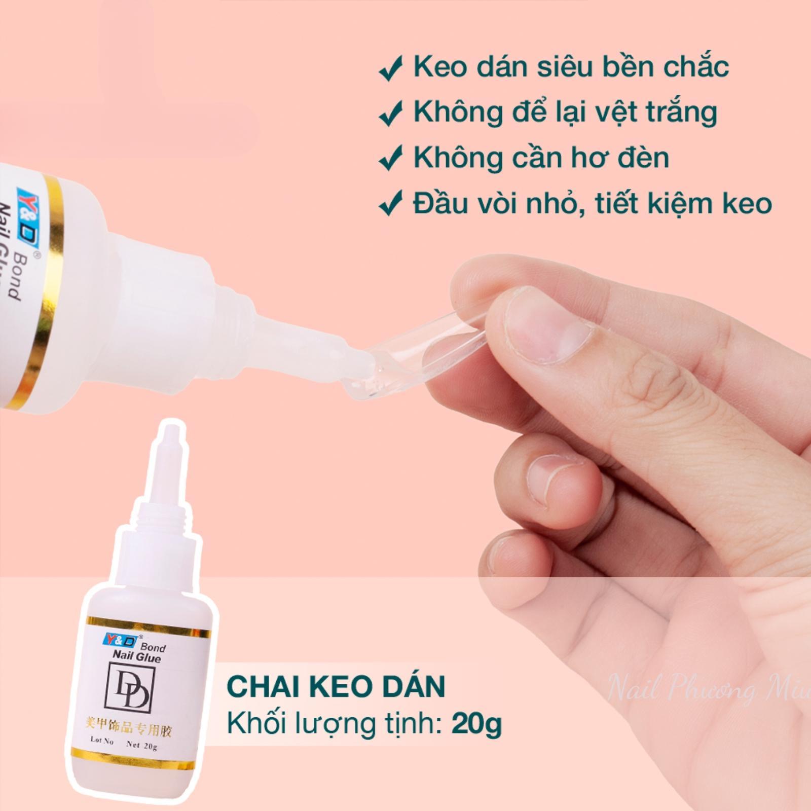 Keo Bê Tông DD Gắn Móng Úp, Charm Đá Siêu Bền, Set 1 Chai 20g Và 1 Chai Khô Keo 15ml, Trong Suốt, Bám Dính Cao Làm Nail keo đính dán mỏng giả