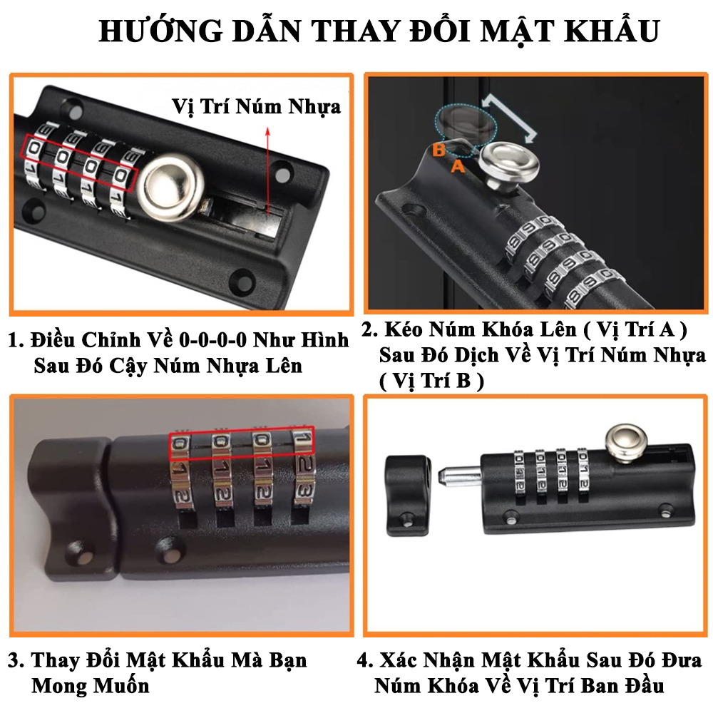 Chốt Cửa Khóa Số Mật Khẩu Cơ KUNBE An Toàn Chắc Chắn