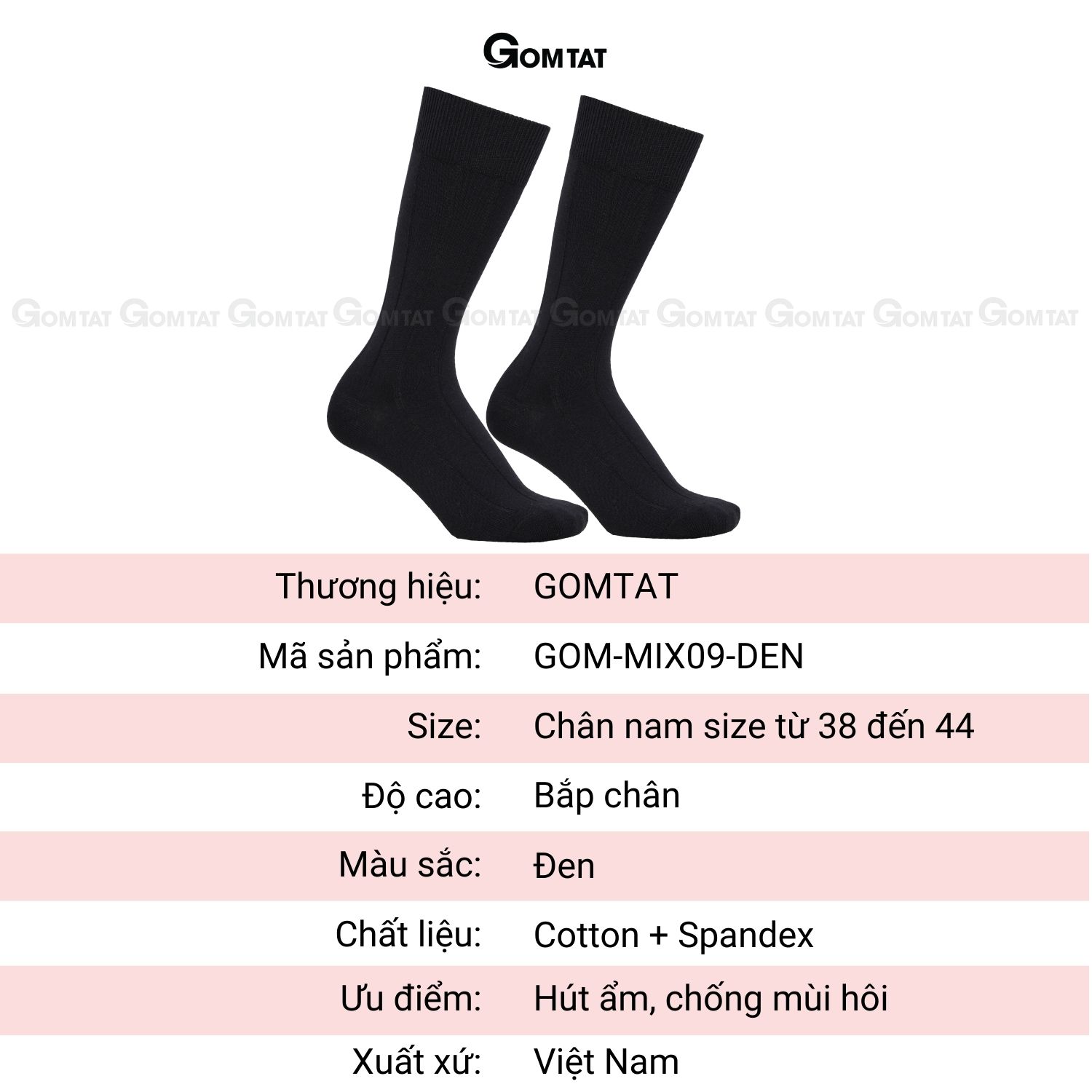 Tất vớ nam cổ cao 25cm GOMTAT mẫu gân chìm, chất liệu 90% cotton cao cấp thoáng mát êm chân - GOM-MIX09-1DOI