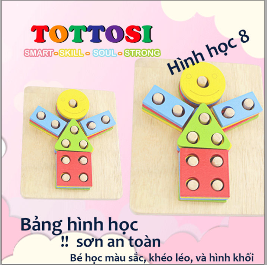 Đồ chơi Lắp ráp hình học 8 thuộc Montessori bằng gỗ cho bé của Tottosi