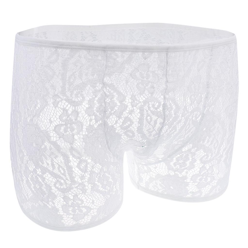 Men's Lace Briefs Slip Tangs Underpants Underwear Men Sexy See Through Shorts Embroider Clubwear Underpants Black M