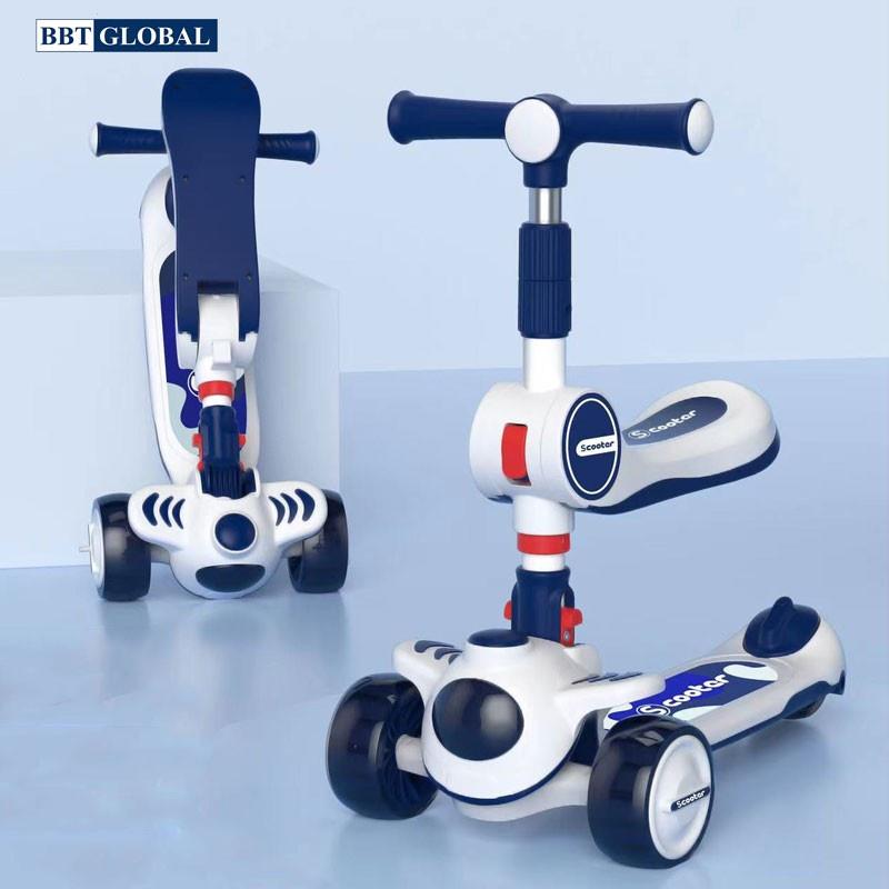 Xe trượt Scooter cho bé BBT Global 2 trong 1 cao cấp, 3 màu xanh, vàng, hồng