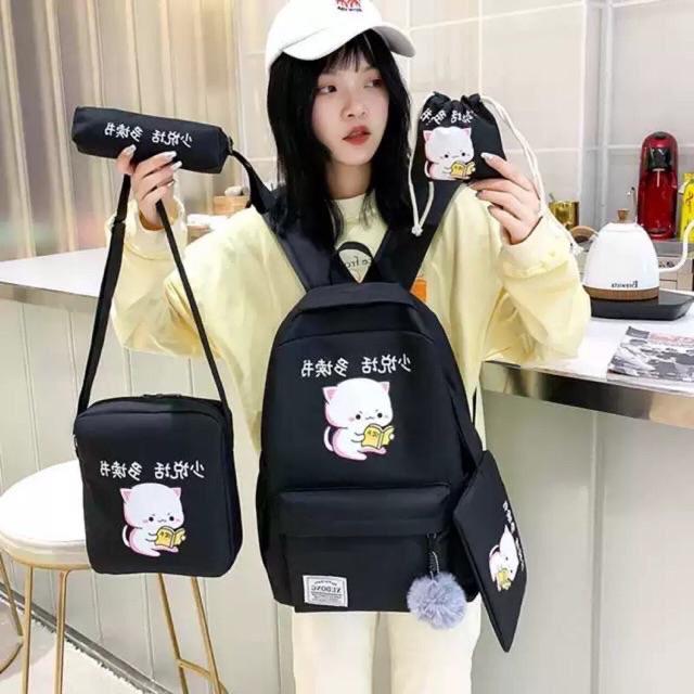 Balo 4 món Mèo Nằm Đọc Sách Cute ( Size to)