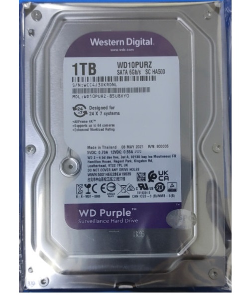 Ổ Cứng Camera WD Purple 1TB/64MB/3.5 IntelliPower WD10PURZ/WD10PURX - Hàng Chính Hãng