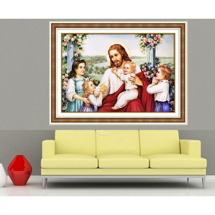 Tranh Đính Đá GIA ĐÌNH CHÚA . Kích Thước: 75cm x 53cm
