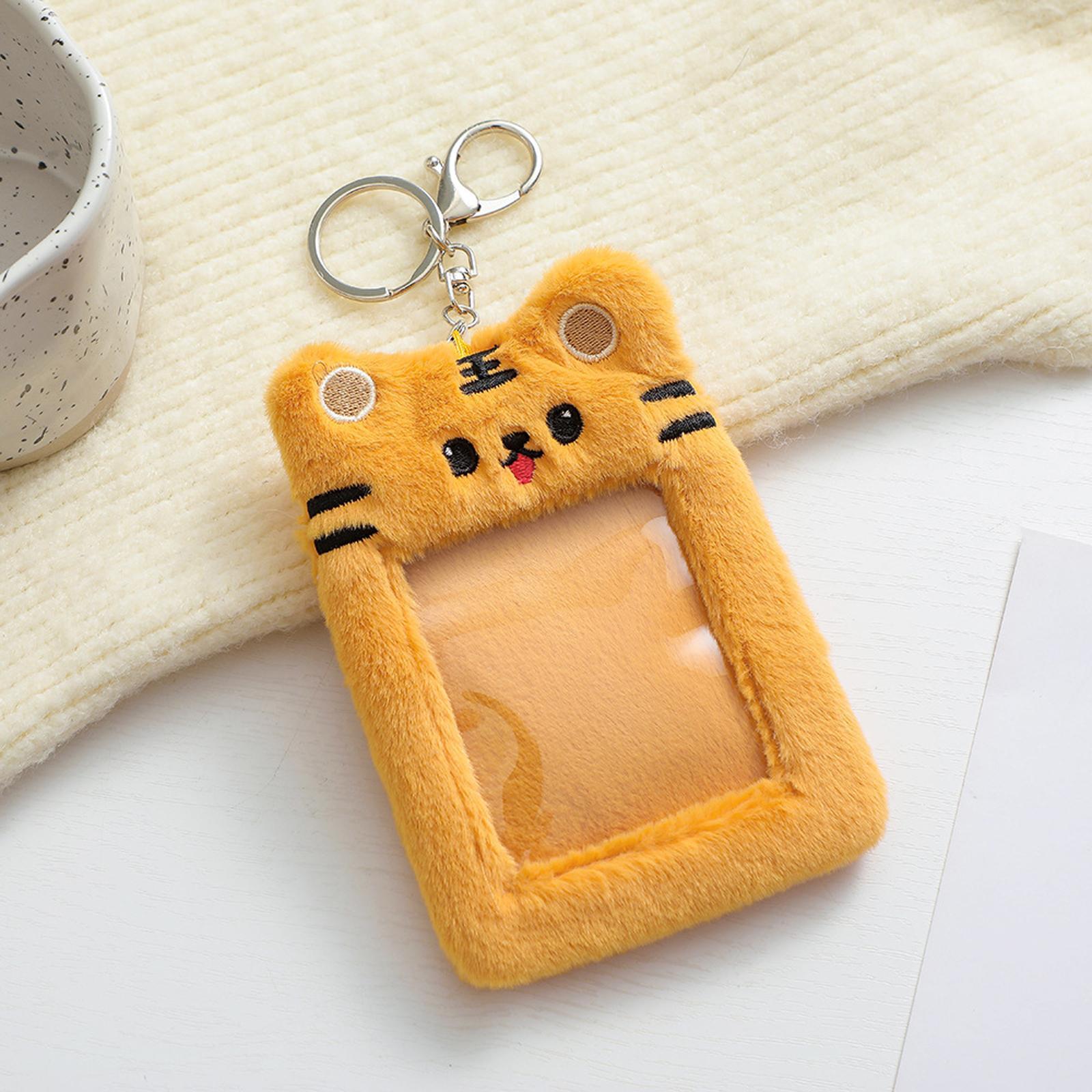 Card Holder Pass Case Photo Sleeve Plush Yellow Tiger