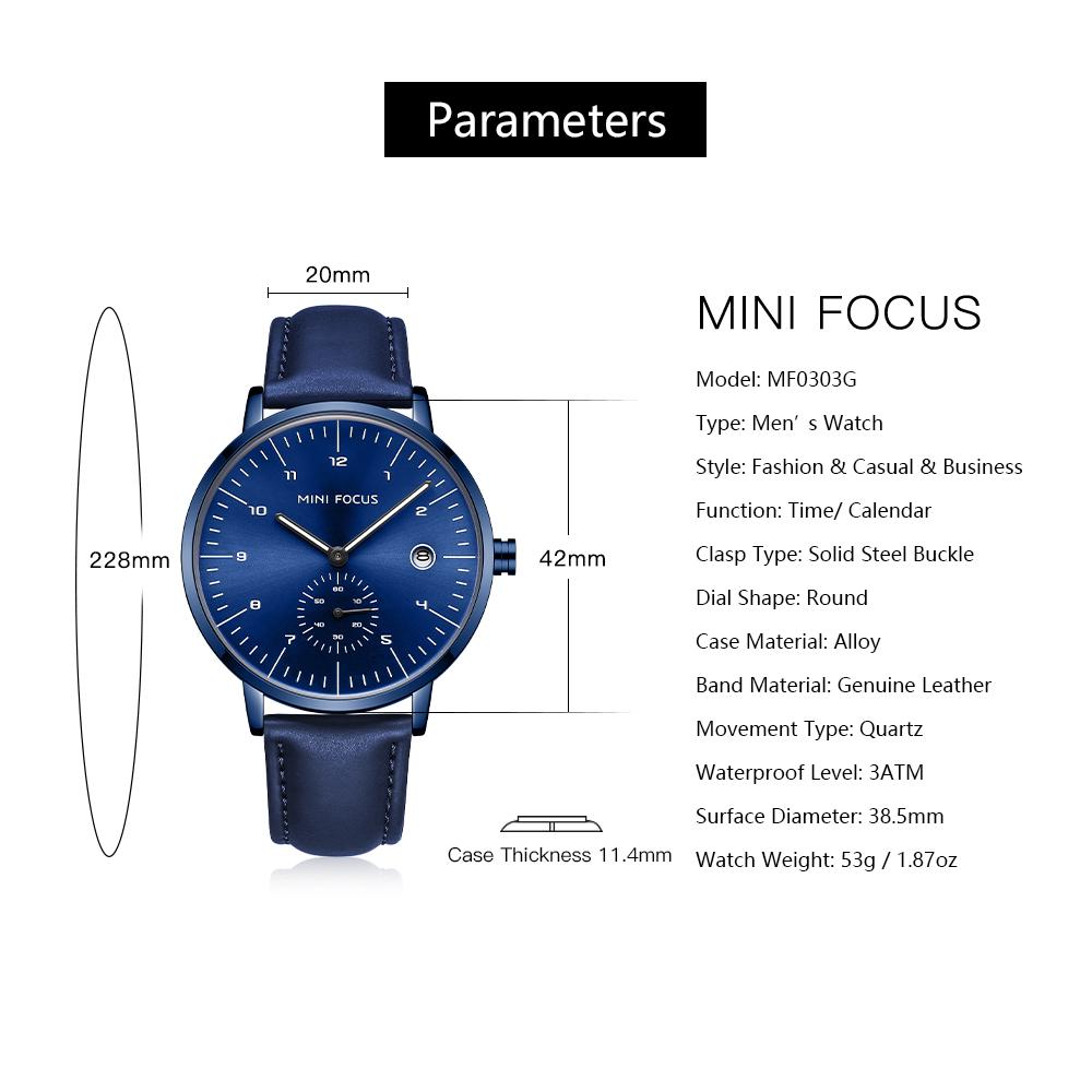 Đồng hồ Quartz MINI FOCUS Nam Dây đeo bằng da Hiển thị thời gian & Lịch,không thấm nước