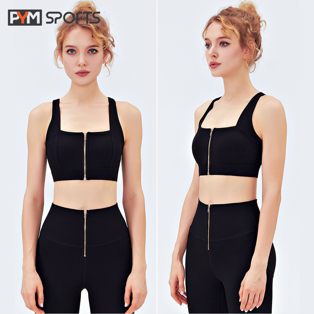 Áo bra tập gym - yoga PYMSPORT - BR038 cao cấp, kéo khóa, 2 dây, đệm mút chống sốc nâng ngực