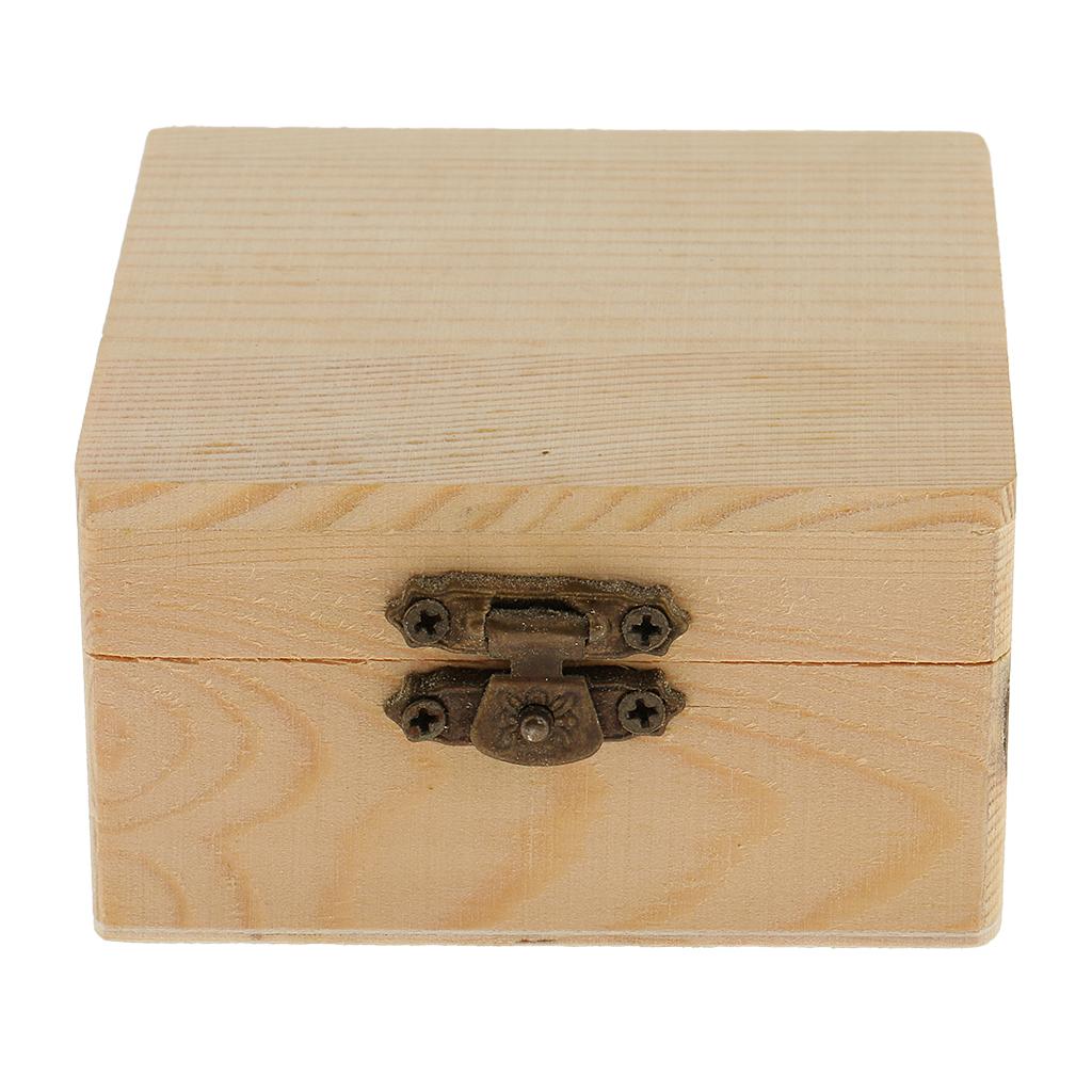 2xSquare Shape Unfinished Wooden Jewelry Gift Box for Kids DIY Craft Toys